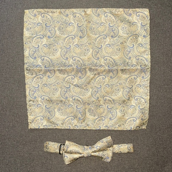 Other - Gold and blue (EUC) paisley bowtie and pocket square for boys. One size.